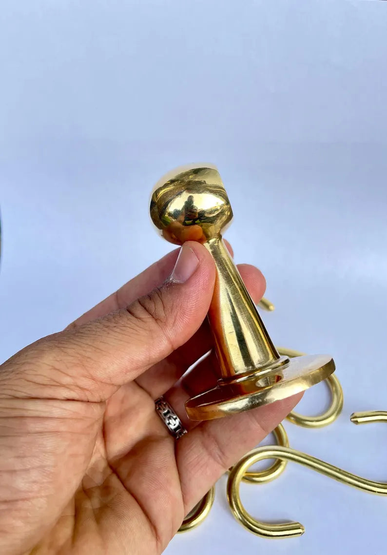 Handmade Unlacquered Brass Pot Rail with S Hooks - Antique Kitchen Organizer