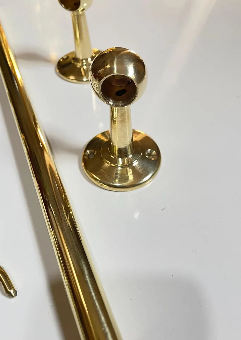 Handmade Unlacquered Brass Pot Rail with S Hooks - Antique Kitchen Organizer