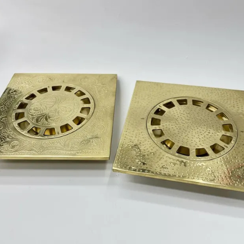 Unlacquered Brass Shower Drain – Handmade Engraved Floor Drain Cover for Bathroom or Spa