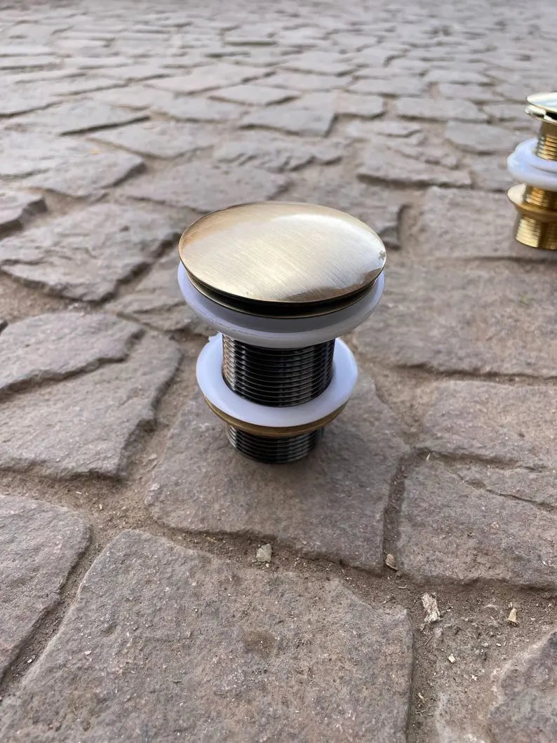 Unlacquered Solid Brass Sink Drain, Pop-Up Style