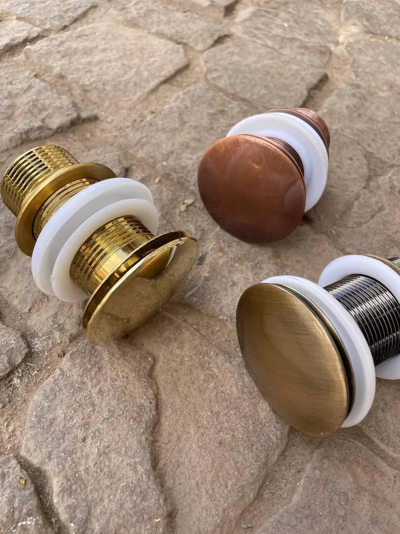 Unlacquered Solid Brass Sink Drain, Pop-Up Style