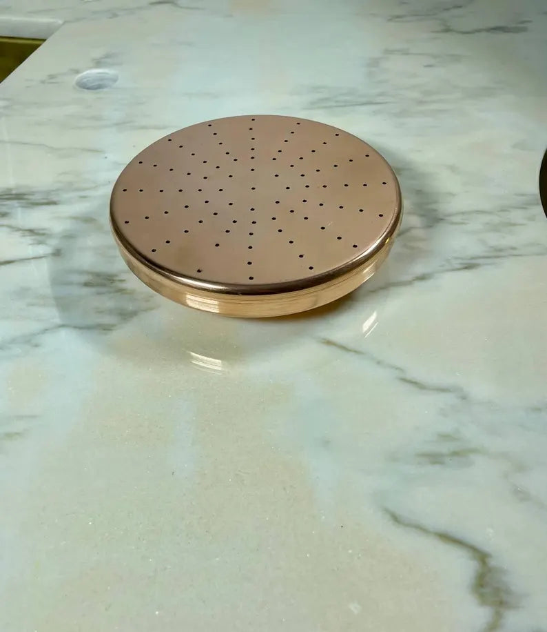 Handmade Unlacquered Copper Rainfall Shower Head - Indoor/Outdoor