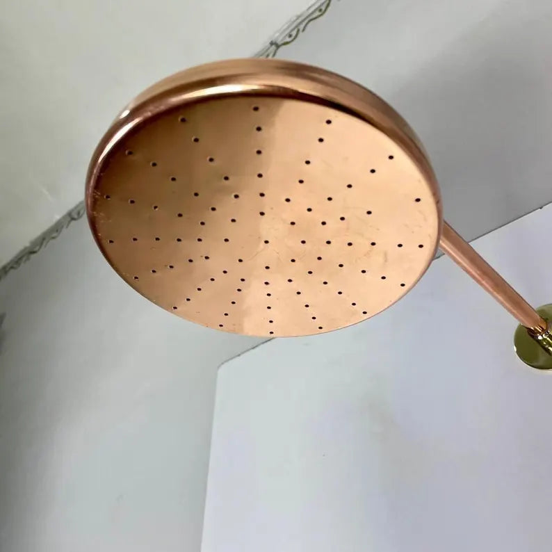 Handmade Unlacquered Copper Rainfall Shower Head - Indoor/Outdoor