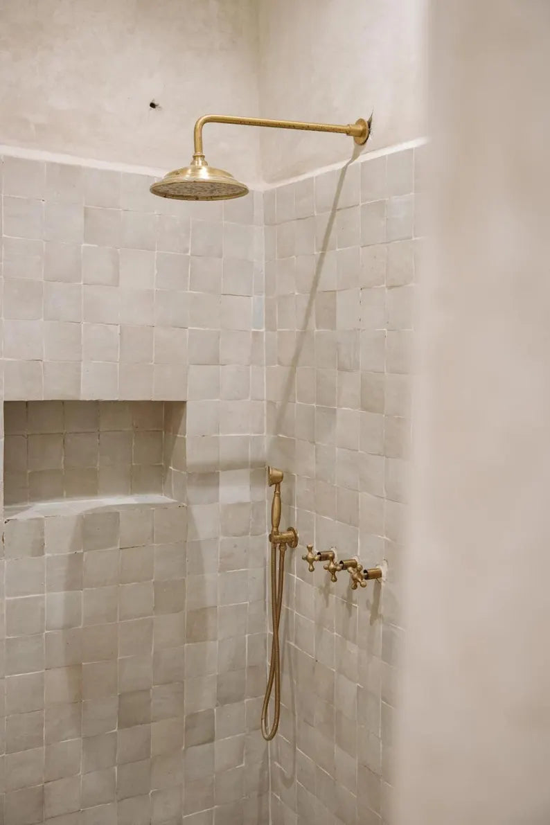 Handmade Unlacquered Brass Shower Head: Moroccan Bathroom Decor