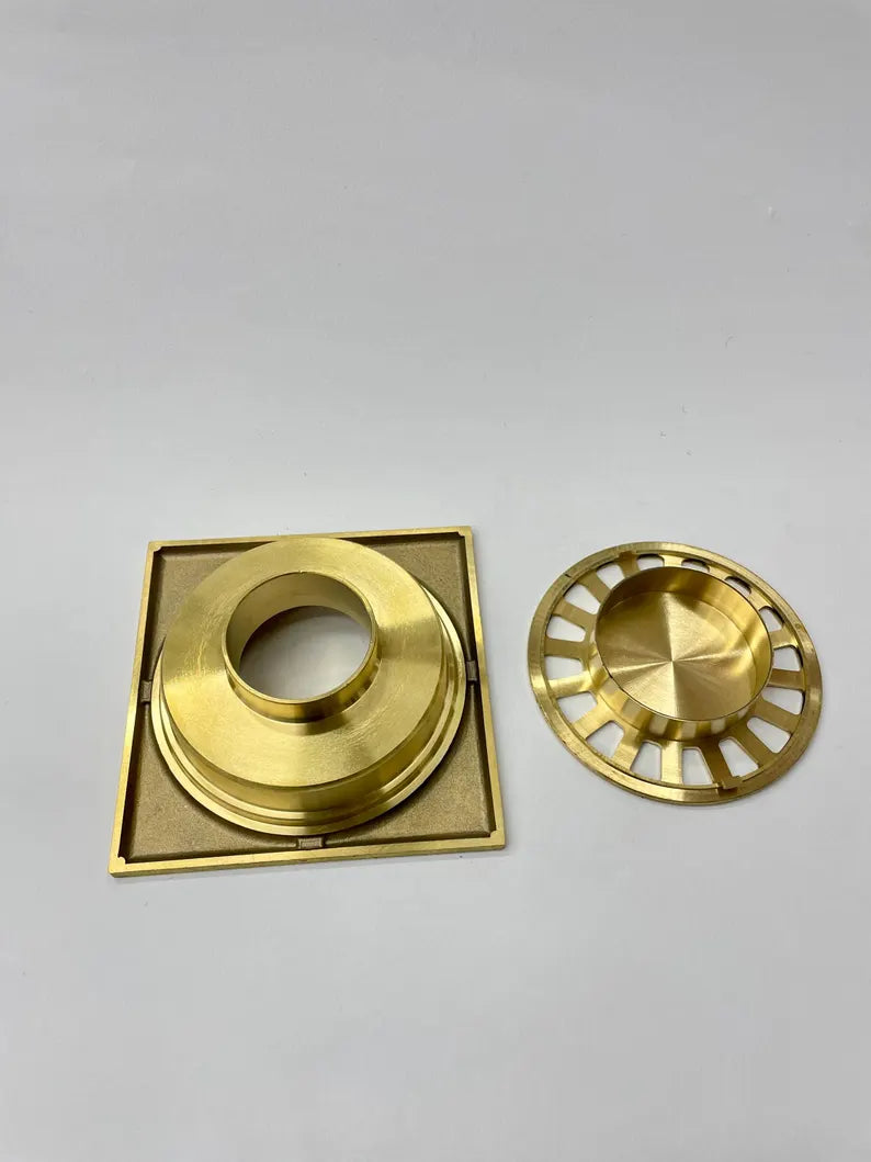 Unlacquered Brass Shower Drain – Handmade Engraved Floor Drain Cover for Bathroom or Spa