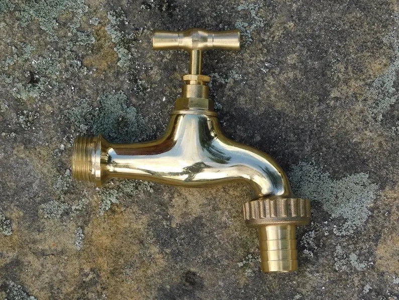 Outdoor Brass Faucet - Moroccan Garden Tap- Unlacquered Patio Spigot- Vintage Solid Brass