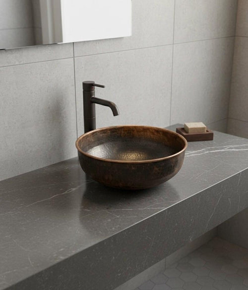 Black Hammered Copper Vessel Sink: Handcrafted Moroccan Washbasin