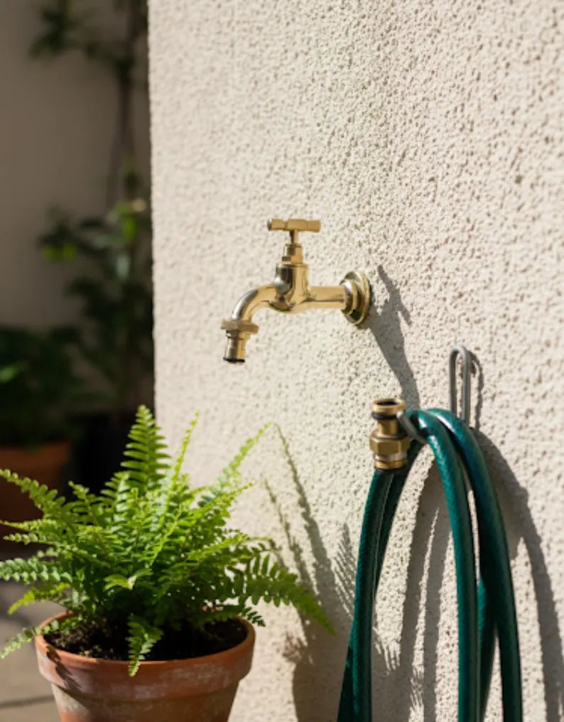 Outdoor Brass Faucet - Moroccan Garden Tap- Unlacquered Patio Spigot- Vintage Solid Brass